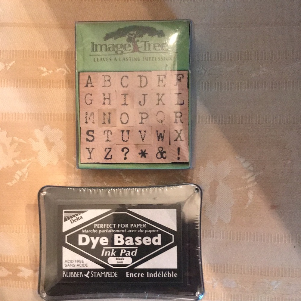 Image Tree Antique Wooden  Alphabet Stamp Set & Dye Based Ink-pad - both NWT